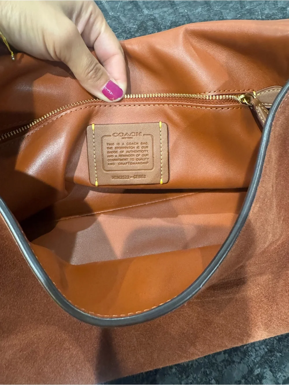 COACH Chelsea 30 in clay suede shoulder bag with gold hardware
